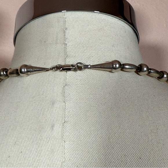 Vintage Rising Sun Navajo Sterling Silver Pearls Southwestern Choker Necklace - Picture 5 of 17